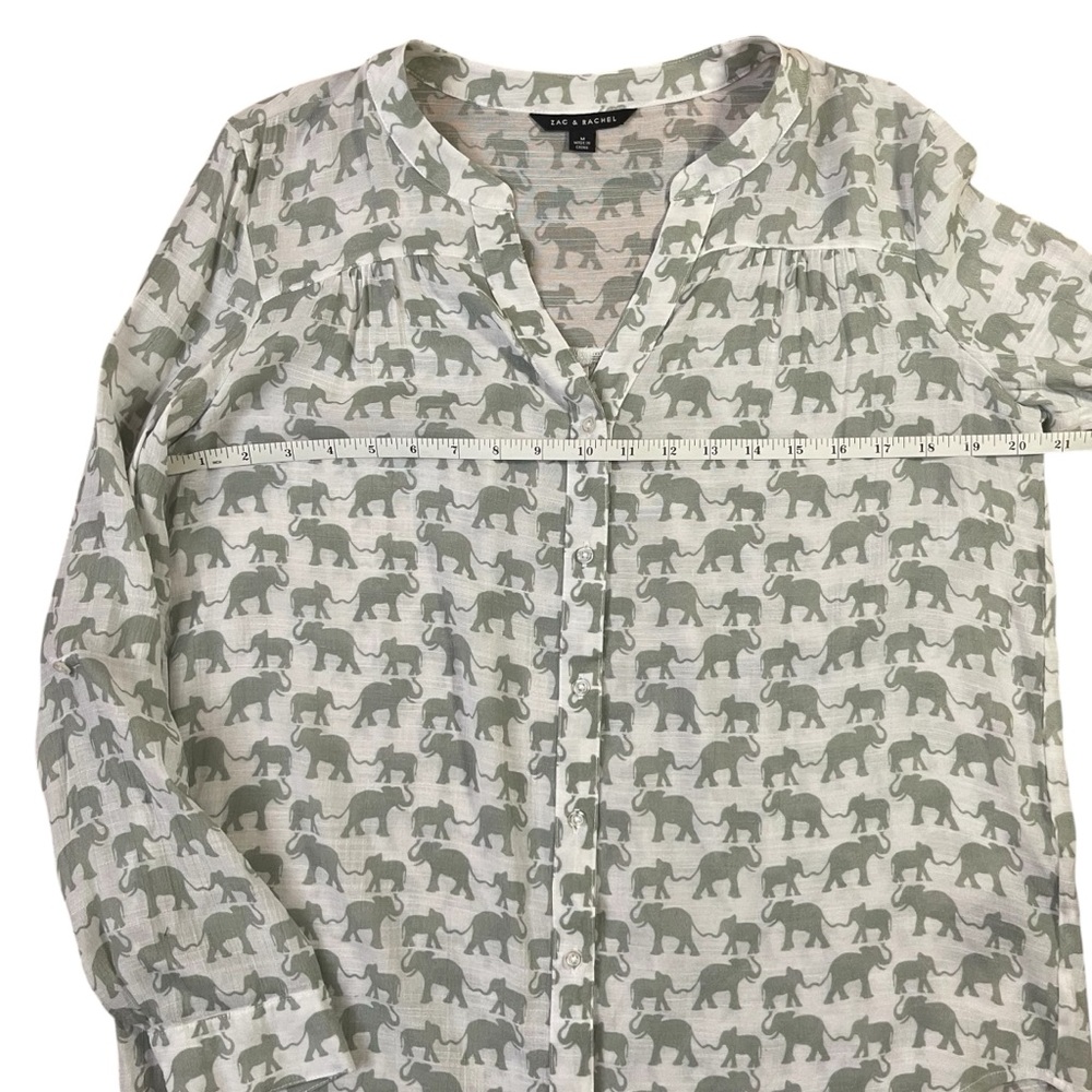 Zac & Rachel Elephant Print Sheer Tunic Blouse Roll Tab Sleeve Size M - Picture 8 of 10